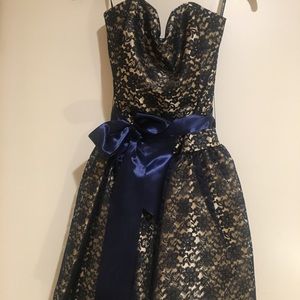 NWT Jessica McClintock Lace Navy Gold Dress